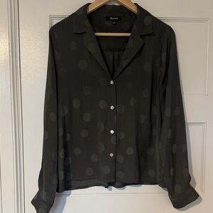 Madewell Olive Jacquard Polka Dot Button Down Shirt Large
